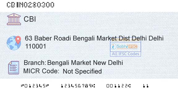 Central Bank Of India Bengali Market New DelhiBranch 