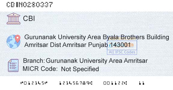Central Bank Of India Gurunanak University Area AmritsarBranch 