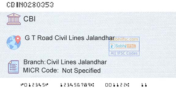 Central Bank Of India Civil Lines JalandharBranch 