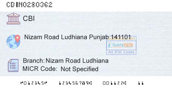 Central Bank Of India Nizam Road LudhianaBranch 