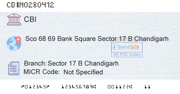 Central Bank Of India Sector 17 B ChandigarhBranch 