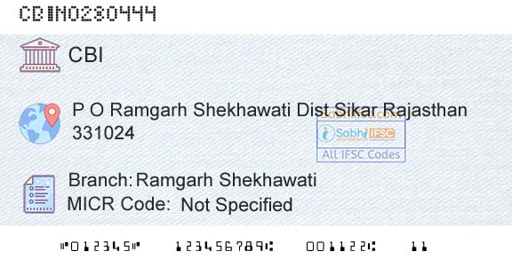 Central Bank Of India Ramgarh Shekhawati Branch 