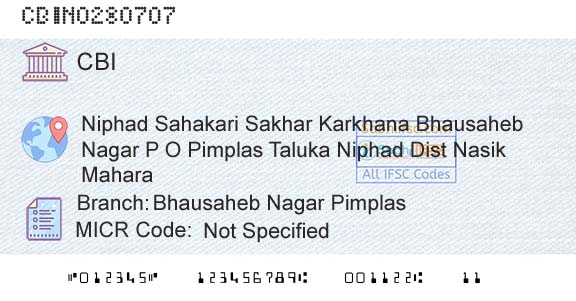 Central Bank Of India Bhausaheb Nagar Pimplas Branch 