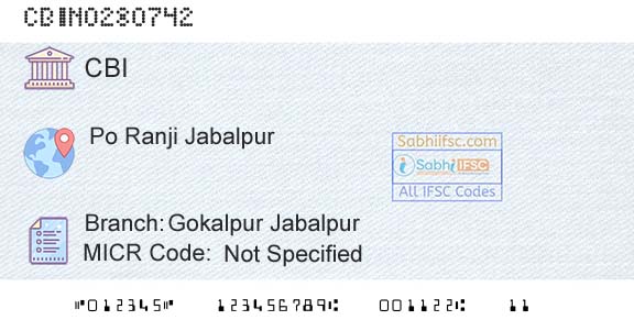 Central Bank Of India Gokalpur JabalpurBranch 