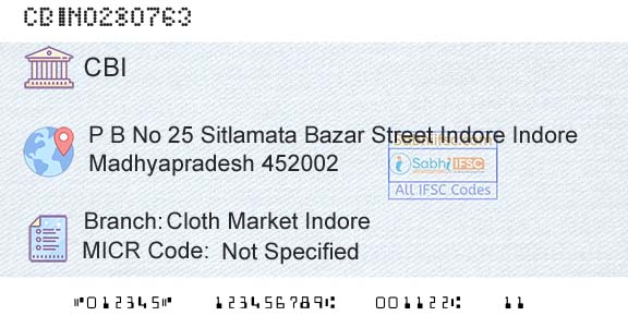 Central Bank Of India Cloth Market IndoreBranch 