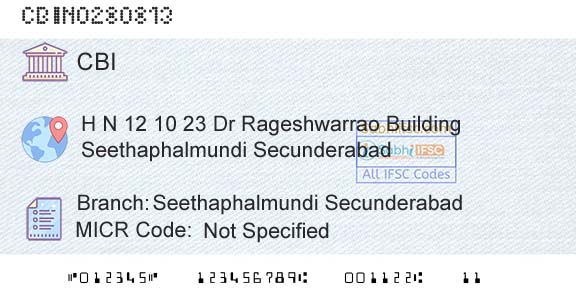 Central Bank Of India Seethaphalmundi SecunderabadBranch 