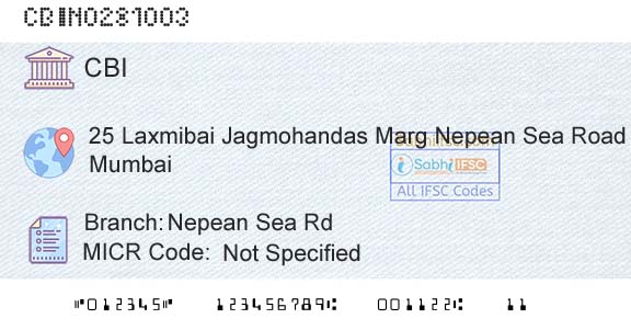Central Bank Of India Nepean Sea RdBranch 