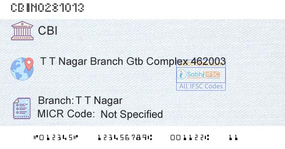 Central Bank Of India T T NagarBranch 