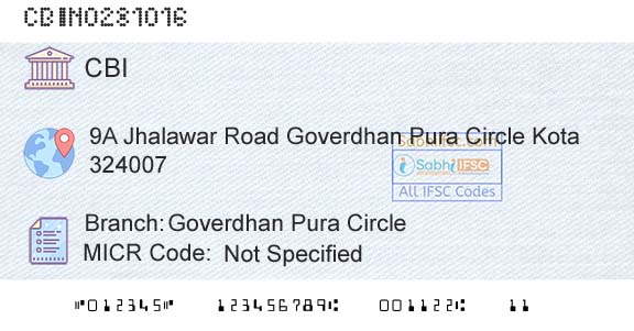 Central Bank Of India Goverdhan Pura CircleBranch 