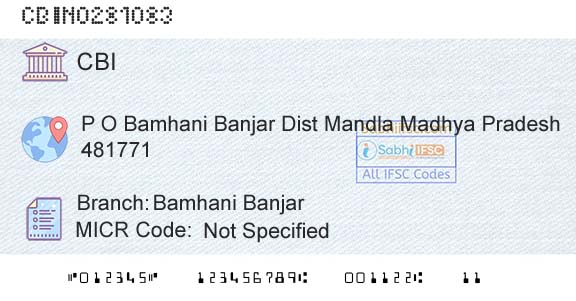 Central Bank Of India Bamhani BanjarBranch 
