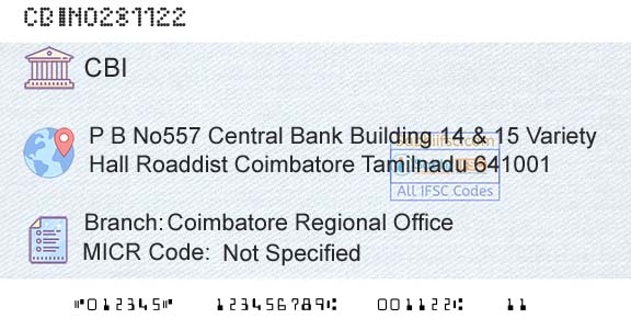 Central Bank Of India Coimbatore Regional OfficeBranch 