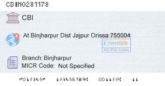 Central Bank Of India BinjharpurBranch 