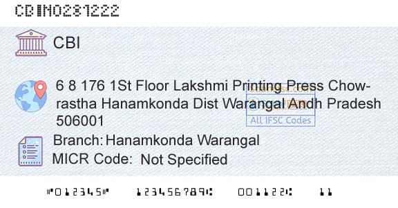 Central Bank Of India Hanamkonda Warangal Branch 