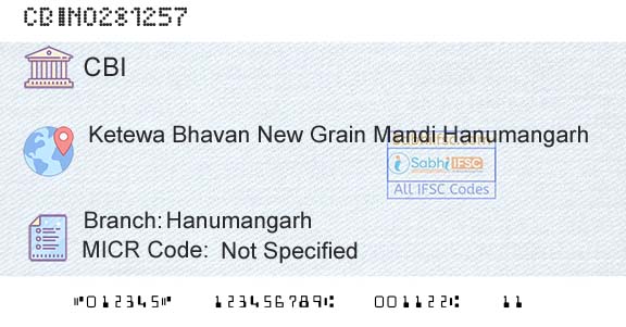 Central Bank Of India HanumangarhBranch 