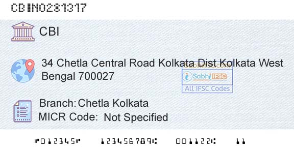 Central Bank Of India Chetla KolkataBranch 