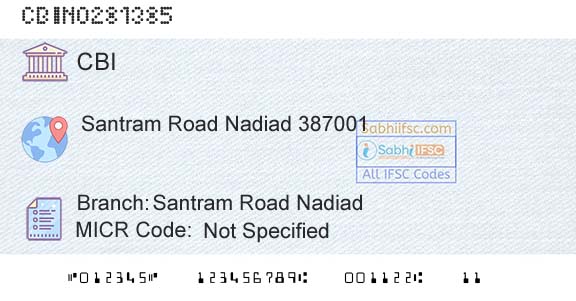 Central Bank Of India Santram Road NadiadBranch 