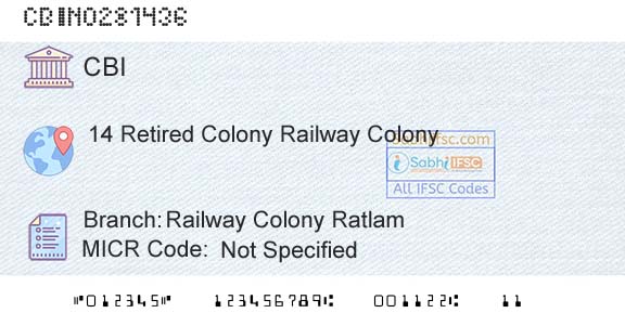 Central Bank Of India Railway Colony RatlamBranch 