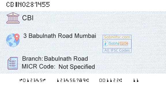 Central Bank Of India Babulnath RoadBranch 