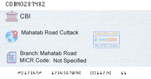 Central Bank Of India Mahatab RoadBranch 
