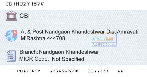 Central Bank Of India Nandgaon KhandeshwarBranch 