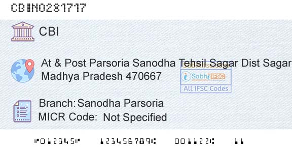 Central Bank Of India Sanodha Parsoria Branch 