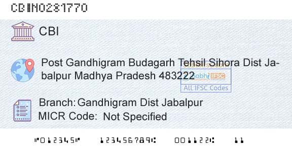 Central Bank Of India Gandhigram Dist JabalpurBranch 
