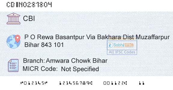 Central Bank Of India Amwara Chowk Bihar Branch 