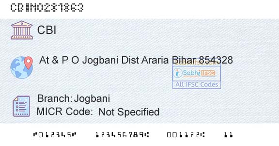 Central Bank Of India JogbaniBranch 