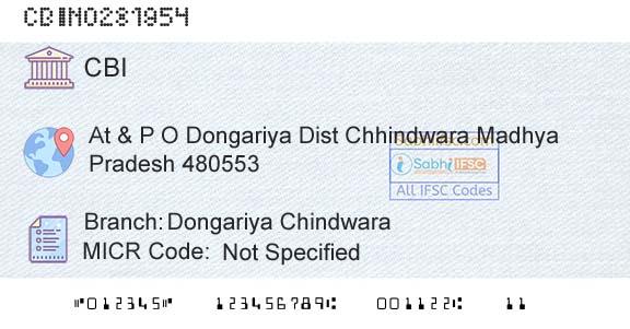 Central Bank Of India Dongariya Chindwara Branch 