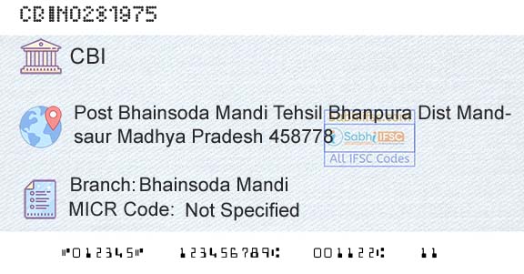 Central Bank Of India Bhainsoda MandiBranch 