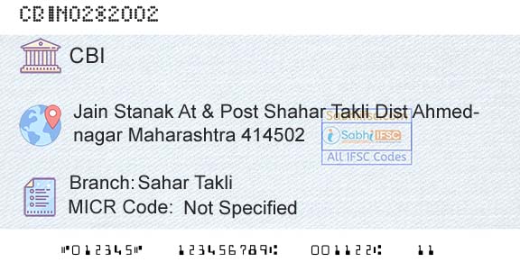 Central Bank Of India Sahar TakliBranch 