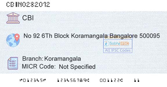 Central Bank Of India KoramangalaBranch 