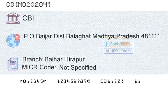 Central Bank Of India Baihar Hirapur Branch 