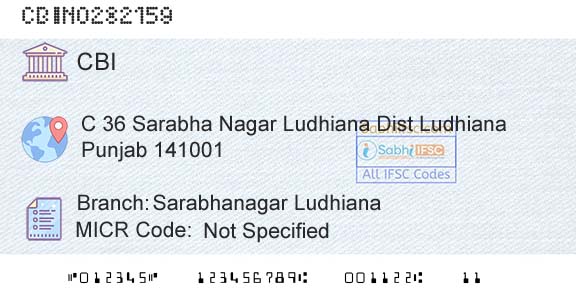 Central Bank Of India Sarabhanagar LudhianaBranch 