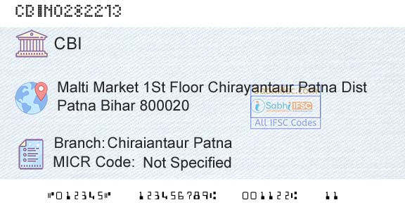 Central Bank Of India Chiraiantaur PatnaBranch 