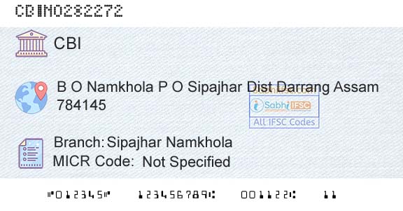 Central Bank Of India Sipajhar Namkhola Branch 