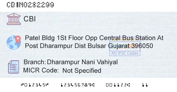 Central Bank Of India Dharampur Nani Vahiyal Branch 