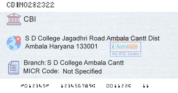 Central Bank Of India S D College Ambala Cantt Branch 