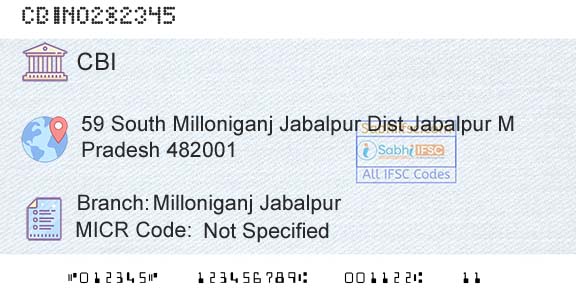 Central Bank Of India Milloniganj JabalpurBranch 