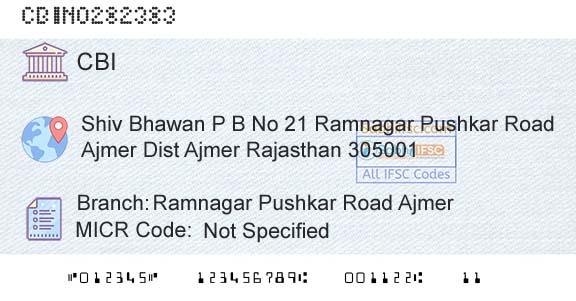 Central Bank Of India Ramnagar Pushkar Road AjmerBranch 