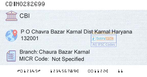 Central Bank Of India Chaura Bazar KarnalBranch 