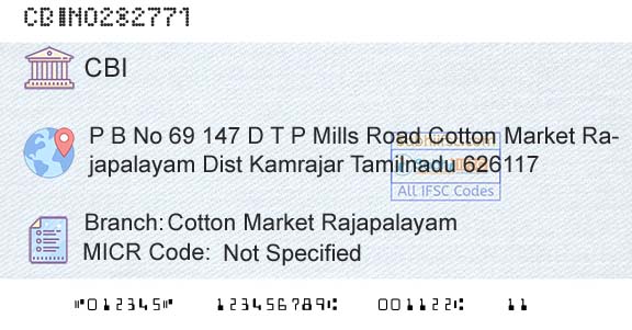 Central Bank Of India Cotton Market RajapalayamBranch 