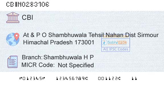 Central Bank Of India Shambhuwala H P Branch 