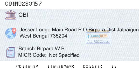 Central Bank Of India Birpara W B Branch 