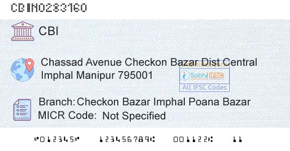Central Bank Of India Checkon Bazar Imphal Poana Bazar Branch 