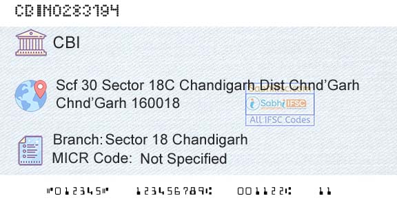 Central Bank Of India Sector 18 ChandigarhBranch 