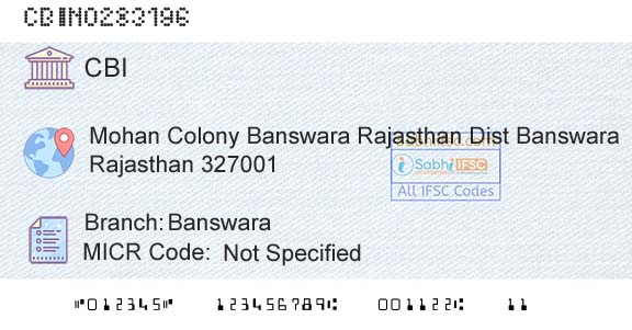 Central Bank Of India BanswaraBranch 