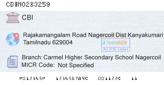 Central Bank Of India Carmel Higher Secondary School NagercoilBranch 