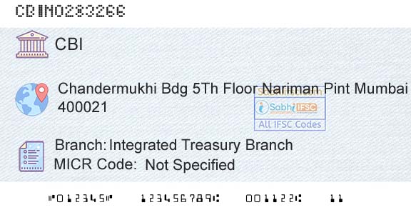 Central Bank Of India Integrated Treasury BranchBranch 