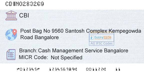 Central Bank Of India Cash Management Service BangaloreBranch 